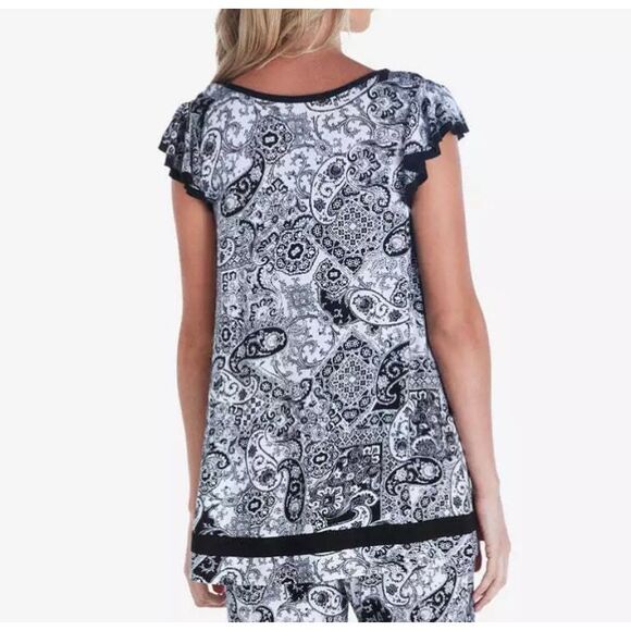 Ellen Tracy Women's Yours to Love Flutter Sleeve Paisley Top Size Large - Picture 2 of 7
